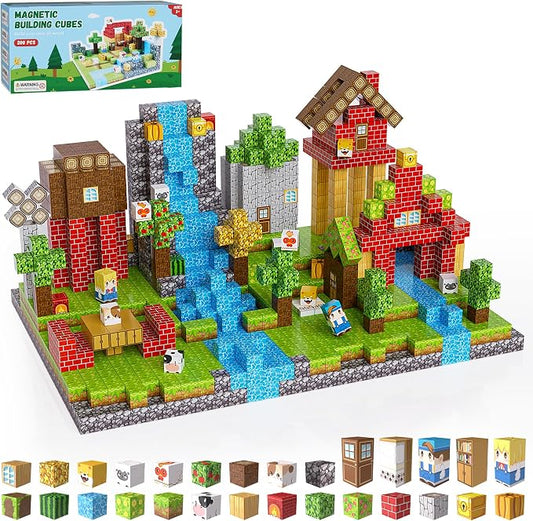 200PCS Magnetic Building Blocks Set, Magnetic Tiles Kids Build Cubes STEM Game Toys, Build Forest World Set, Christmas Birthday Gifts for Boys & Girls Age 3 4 5 6 7 8 9 10, 0.78 in Size | STEM Game Stacking Toys for Kids, Birthday Gifts for Boys and Gi...