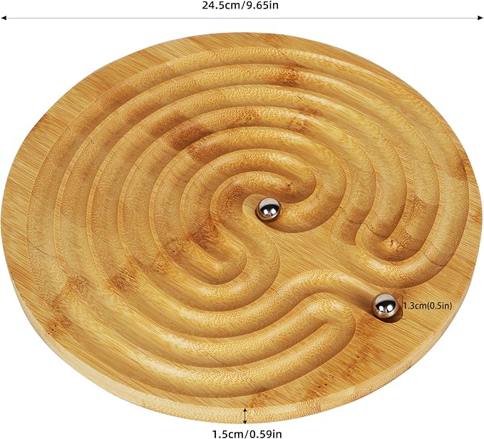 TOWO 2-in-1 Solitaire Labyrinth Board Game, Marble Maze Balancing Toy | Includes 25 cm wooden board and marbles; one-player strategy and balance game with peg solitaire puzzle and maze, age 6+