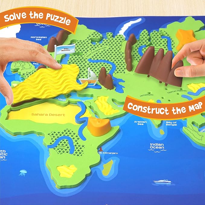 Imagimake Mapology Physical Features of World, Geography Game for Kids 8+ | Educational 3D Jigsaw Puzzle, Learn Mountains, Rivers & Volcanoes, Back to School Gift for Kids Ages 8,9,10,11,12 Years Old