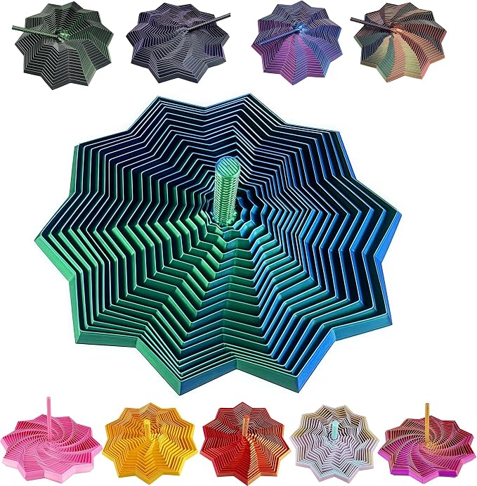 3D Printed Expanded Sensory Fidget Star - 2025 Sensory Fidget Star with Handle, Multi-Colored Whirling Spiral 3D Fidget Toy, Multiple Ways to Play for Adult Relieving Stress (Laser Green,4.3in)