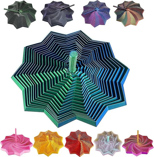 3D Printed Expanded Sensory Fidget Star - 2025 Sensory Fidget Star with Handle, Multi-Colored Whirling Spiral 3D Fidget Toy, Multiple Ways to Play for Adult Relieving Stress (Laser Green,4.3in)