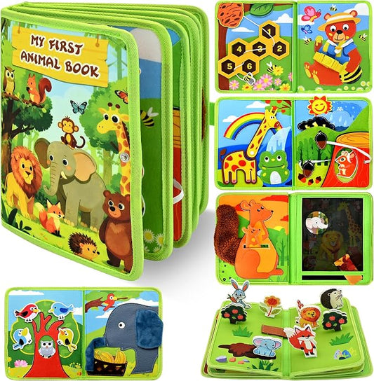 Busy Book for Toddlers 1–3, Montessori Animal Sensory Quiet Book, Fine Motor Skills Learning Toy for 1 2 3 Year Old Boys Girls, Educational Travel Toy for Airplane Car, Birthday Gift