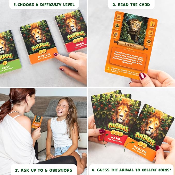 Guess the Animal Game for Kids & Family, Fun Guess in 5 Clues Learning Toy | Animal guessing card game for kids & adults, animal trivia board game, animal trading cards, home, school, travel, classroom