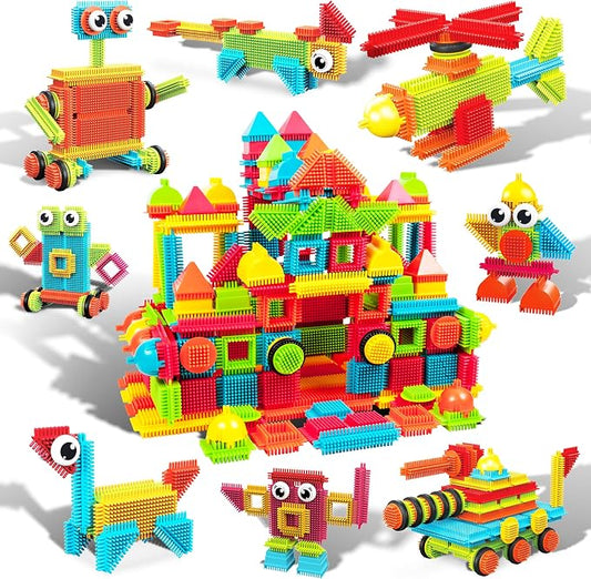 PicassoTiles 240 Piece Hedgehog Bristle Blocks 3D STEM Building Toy Ages 3+ | Easy angle-to-angle connections, vivid colors, creative exploration, spatial reasoning, fine motor skills, solo or group play