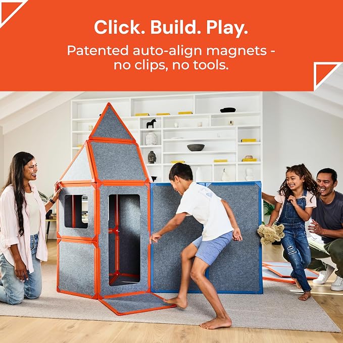 Superspace Giant Magnetic Fort Building Panels - The Big Set, Pine, 24 Panels, Life-Size Magnetic Tiles Kids, Build Forts Castles Rockets, STEM Toy Ages 3-10+, Eco-Felt, Indoor & Outdoor