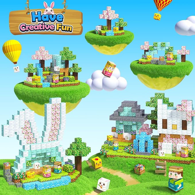 108PCS Magnetic Blocks Bunny Garden Magnet Building Toys for Kids Age 3+ | Magnet Building Cubes, STEM Sensory Learning Toys, Christmas Easter Gifts for Boys Girls, Outdoor Kids Toys