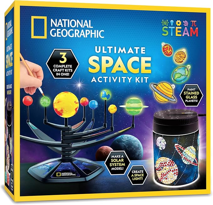 National Geographic Ultimate Space Arts and Crafts Activity Kit for Kids | Diamond Painting Night Light, Solar System Model, Stained Glass Suncatcher Window Art, Glow Crafts, Outer Space STEAM
