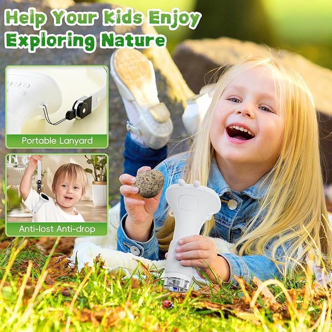 Microscope for Kids, Ahalfcit 1000X Handheld Digital Microscope with 2” HD IPS Screen, Portable Mini Camera for Exploring Nature, Science Educational Toy, Birthday Gift for 3-12 Years Old Boys Girls