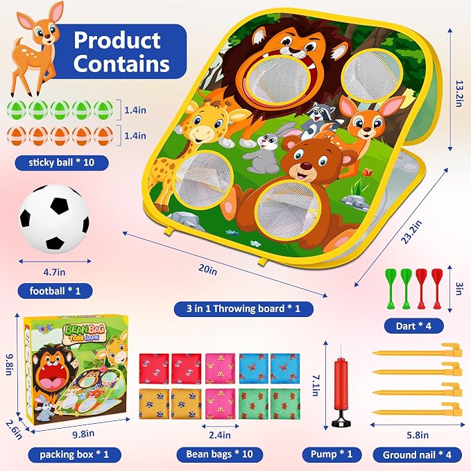 Animal Bean Bag Toss Game Toy Outdoor Toss Game | Family Party Party Supplies for Kids, Gift for Boys Birthday or Christmas for Toddlers Ages 3 4 5 6 Year Old