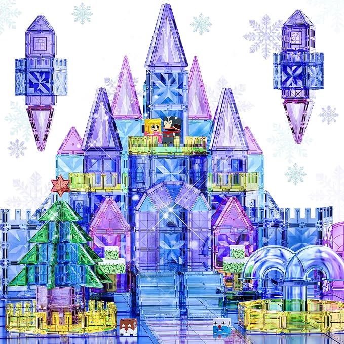 SKTMYY 114pcs Magnetic Tiles for Kids, 3D Diamond Princess Ice Castle | Magnet Blocks for Age 3-5 4-8, STEM Educational Toys, Montessori Preschool Classroom for Toddlers, Girls Kids Birthday Gift