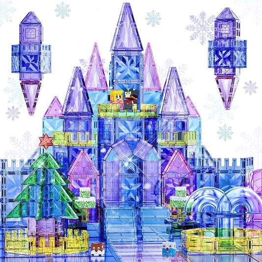 SKTMYY 114pcs Magnetic Tiles for Kids, 3D Diamond Princess Ice Castle | Magnet Blocks for Age 3-5 4-8, STEM Educational Toys, Montessori Preschool Classroom for Toddlers, Girls Kids Birthday Gift
