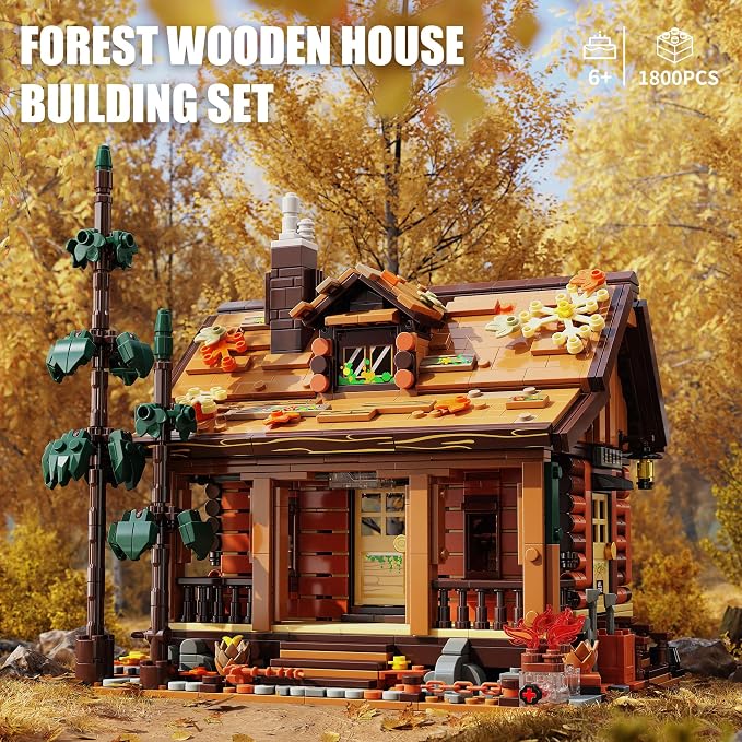 TYCOLE Wood Cabin Building Blocks Set with Lights for Adults and Girls 8-12 | 1969PCS Wooden House Building Toys for Home Decor&Display,Christmas Birthday Gift for Women Men Teens,Compatible Bricks