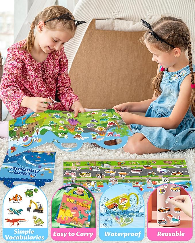 Walenced Reusable Sticker Book for Toddlers, Stickers for Kids, Toddler Toy | Toddler Craft Activities, Toddler Travel Toys, Boy Girl Birthday Gifts, Airplane Travel & Road Trip Essentials Kids