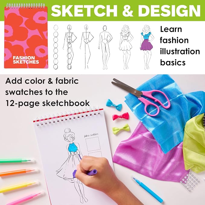 Creativity for Kids Designed by You Fashion Studio: DIY Fashion Designer Craft Kit for Girls, Dress Design Toy & Sewing Set for Kids, Gifts and Toys for Girls (Ages 9+)