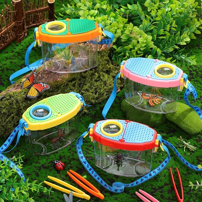 Halloscume 8 Pack Insect Bug Viewer Kit for Kids with Tweezers Explorer Outdoor Set Bug Catcher Containers for Insects Magnifying Insect Box Observation Kit for Science Nature(Bright Colors)