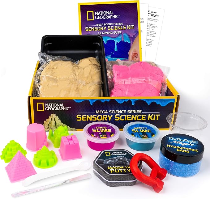 National Geographic Mega Sensory Science Kit with Slime, Moon Sand & Putty | Sensory Play Sand, Slime, Putty and More Projects, Hands-On Experiments, Tactile STEM Learning, Science Gift, Birthday Gift