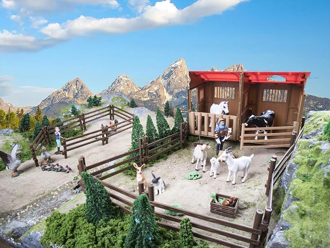 TOYMANY 24PCS Plastic Fence Toys Horse Corral Fencing Accessories Playset | for Farm Barn Paddock Horse Stable or Farm Animals Horses Figurines, Educational Gift Cake Toppers for Kids Toddler