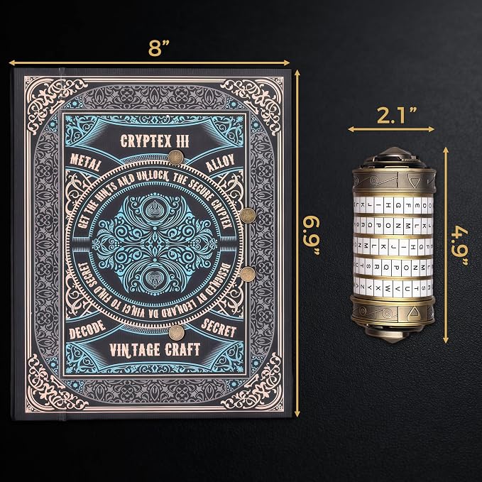 Da Vinci Code Mini Metal Cryptex Lock Puzzle Box – Vintage-Style Password Puzzle with 130 Riddle Cards, Educational Brain Teaser Toy for Kids, Teens & Adults, Gift for Birthday & Christmas