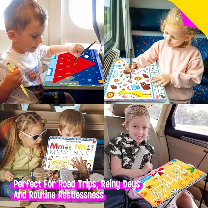 Alphabet & Numbers Handwriting Workbook, 30 Dry-Erase Activity Pages Letter and Number Tracing Practice for Preschool, Fun Mini Games Autism Busy Book for Kids, Toddlers, Educational Toy for Ages 3+
