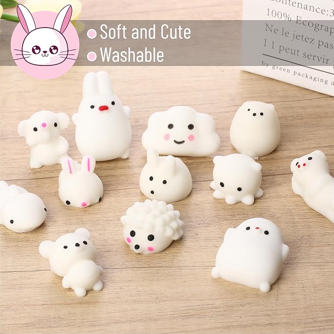 Mr. Pen- White Animal Squishy Toys, 12 Pack | Washable Twistable Stretchy Squishies, Soft Stress Relief Sensory Toys for Squeezing, Party Favors
