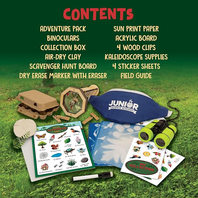 MindWare Junior Science Academy Nature Adventure Science Kit | Hands-on experiments kids set up and run themselves. Includes binoculars and scavenger hunt board. Ages 4+.