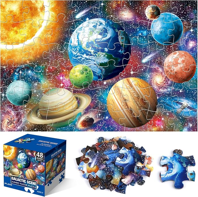 Jumbo Floor Puzzle for Kids,48-Piece Galaxy Jigsaw Puzzle Ages 3-8 | Outer Space Jigsaw Puzzle,Extra-thick Cardboard,Preschool Learning Toy,35x24 in Completed,Geography Gift for Boys and Girls