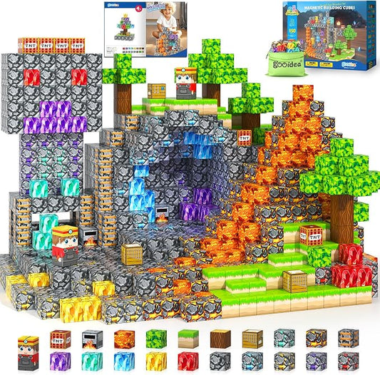 Magnetic Blocks for Kids, Creative Magnetic Cube Building Toy for Ages 3-12 | 150PCS Stacking Mine Magnet World Craft Blocks for Kids, Game-Inspired Birthday Gifts for Boys Girls Age 3-5 5-7 4-8 8-12