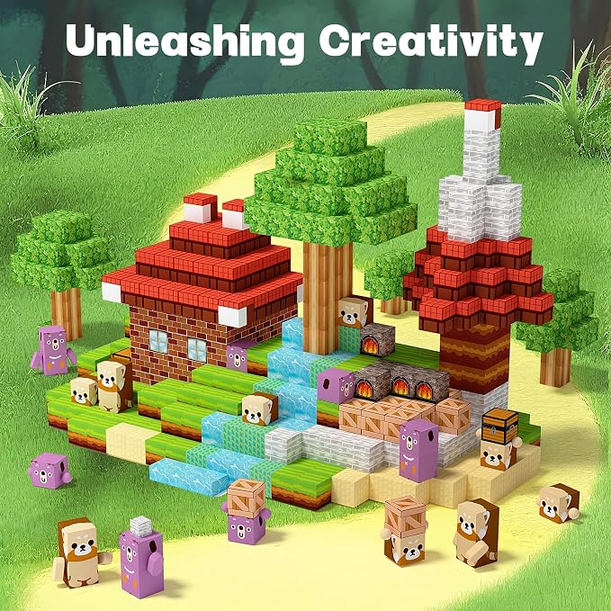 150 PCS Magnetic Building Blocks Toys-Magnet Cubes Green Forest Set Creative Stacking Titles for Kids STEM Montessori Learning Birthday Gifts for Toddler Age 3+ Years Old Boys and Girls