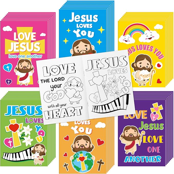 Dvbonike 48Pcs Jesus Loves You Coloring Books Religious DIY Color-in Pages | Bible Drawing Booklet Bulk, Christian Artwork, Holiday Activity, Sunday School Supplies, Classroom Rewards, Gift, for Kids