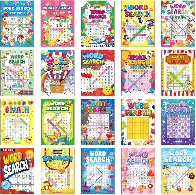 Elfew 20 Pack Bulk Small Word Search Puzzle Books for Kids Ages 4-8 8-10 | Over 2500+ Words, Answer Keys Included, Educational Vocabulary Activity Workbooks, Travel Screen Free Learning Games