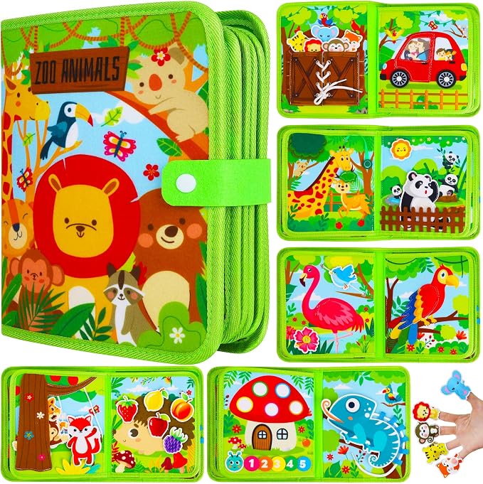 Farm Montessori Busy Book for Toddlers 1-3 - Soft Fabric Sensory Busy Board Quiet Activity Books for 1 2 3 Year Old Toddler Boy Girl Gifts - Airplane Car Travel Essentials Educational Learning Toys