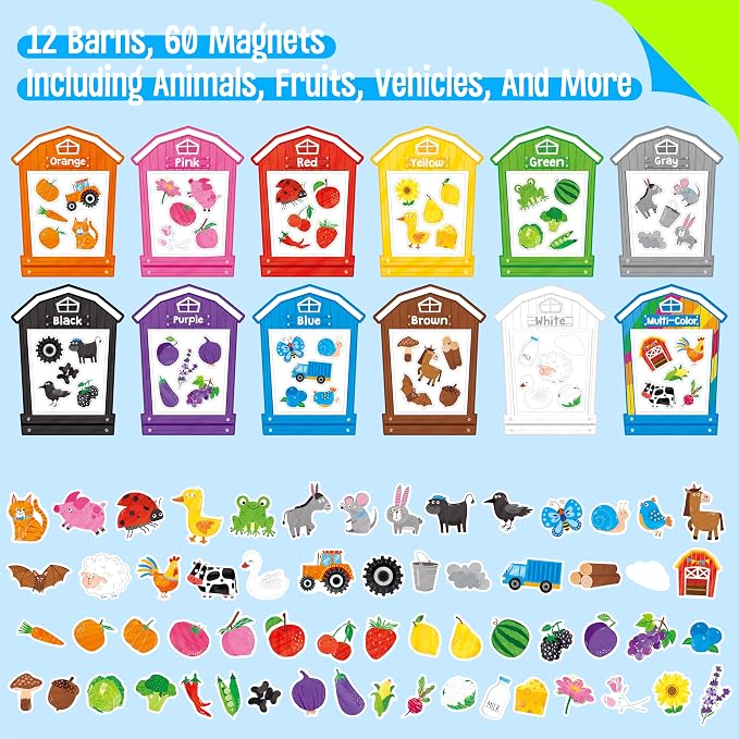 12 Pieces Magnetic Color Sorting Toys, 60 Color Magnets Educational Refrigerator Whiteboard for Baby Toddlers Kids Magnets