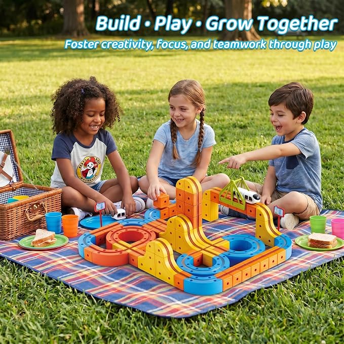 114PCS Electric Train Track Set for Kids – Flexible Race Tracks with Motorized Anti-Gravity Train, STEM Educational Building Toy for Boys & Girls Ages 3-8