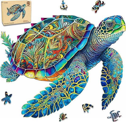 Mys Aurora Wooden Puzzles, Sea Turtle Jigsaw Puzzles 200 Pieces | FSC Certified 5MM Unique Shaped Wooden Puzzle for Adults and Kids, Birthday Gift Family Game 9.2 x 11.2 Inch