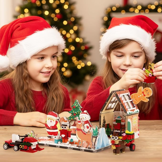 PicassoTiles Magnetic Tiles Building Brick Block Advent Calendar Christmas Theme Set Gingerbread House Holiday Toy Piece Surprise Countdown Magnet Tile STEM Learning Educational Gift for Kids PTA50