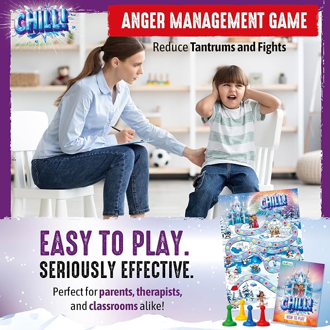 SkillEase CHILL Anger Management for Kids, Ages 5-9, Therapy Games, Social Emotional Learning, Fun Social Skills Board Game for Therapists & Families