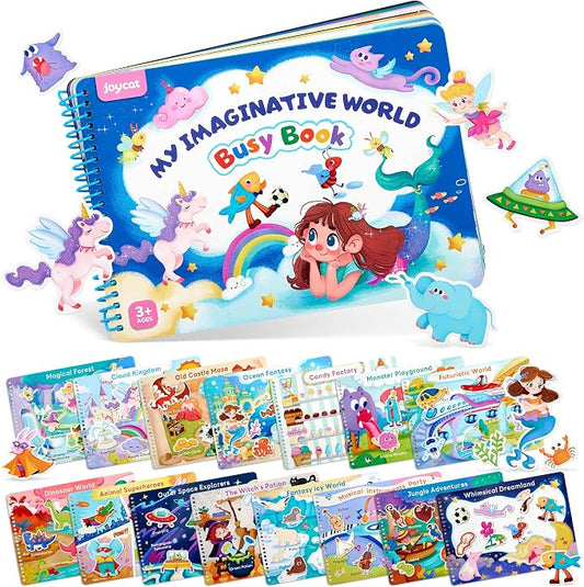 JoyCat Imagination Busy Book for Toddlers Ages 3-5, English | 15 fantasy scenes with magical creatures, underwater adventures and role-play worlds build creativity and preschool skills
