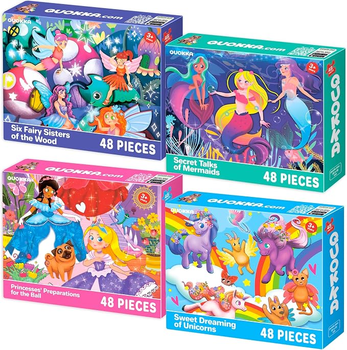 48 Piece Puzzles for Kids Ages 4-6 - 4 Jigsaw Kids Puzzles Ages 3-5 | Learning Fairy Tales - Jigsaw Puzzle Game for Boy and Girl 4-8 Year Old - Educational Toys for Toddlers