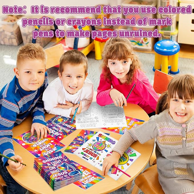 Dvbonike 24Pcs VBS Religious Coloring Books Illumination Station DIY Pages | Jesus is The Light of The World, Christian Party Favor, Color-in Booklet Bulk, Sunday School Supplies, Classroom Reward, Gift