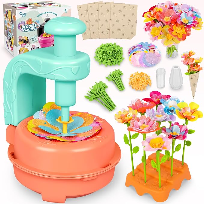 Orange Blue DIY Fabric Flower Bouquet Kit, Educational Girls Toy Gift 4+ | Flowers Market Toy for Kids, Build Your Flower Bouquet, Arts & Crafts for 4+ Year Toddler Girl
