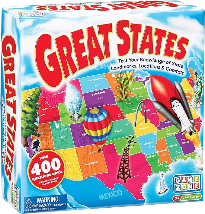 Game Zone Great States - Fun and Educational Geography Game for Ages 7+ - An Engaging Way to Learn about the 50 States with Friends and Family