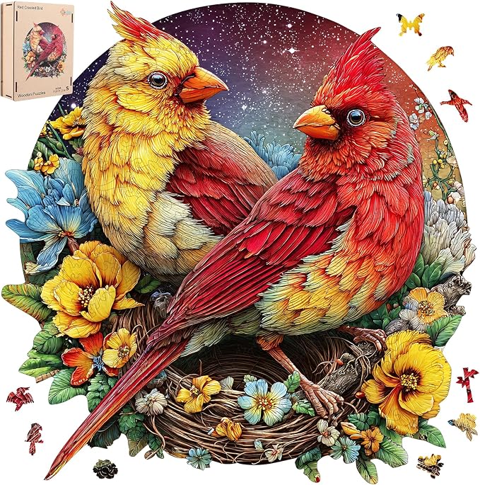MEATRN Puzzles for Adults, Winter Cardinals Wooden Puzzles, 206 Pcs | Fun Educational Christmas Decorative Gift, Relaxing Wood Puzzle Game for Family & Friends, 11x11.2 in