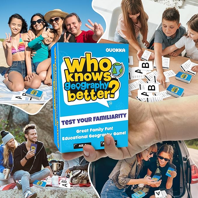 Quokka Card Games for Kids 8-12 - Board Family Games for Kids and Adults | Geography Trivia Cards for Family Game Night - Who Knows Geography Better 500+ Questions - Fun Game for Families and Teen