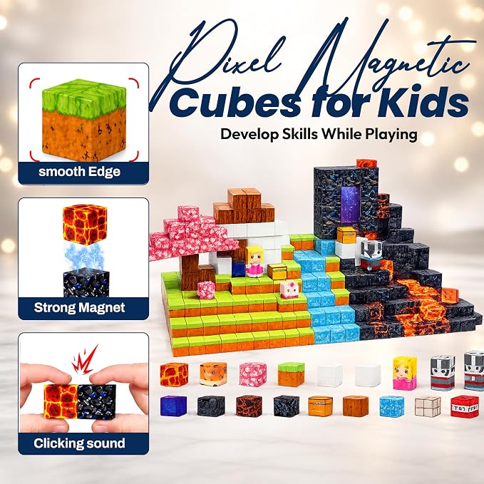 200PCS Magnetic Building Blocks for Kids Ages 3+ - STEM Lava Magnet Cubes Educational Set, Montessori Sensory Learning Toys for Boys & Girls, Indoor Outdoor Kids Birthday Gift.