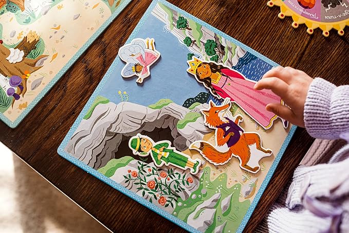 eeBoo Fairytale Spinner Game, Story Building Game, Ages 5+, 2-4 Players | Introduces storytelling & creative thinking. Includes spinner & thematic pieces to create your own story. 15 minute game play