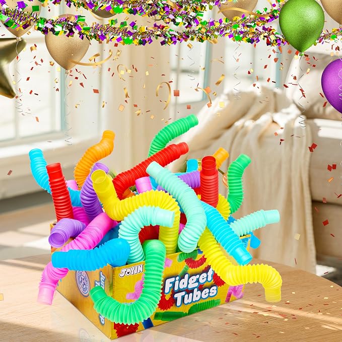 JOYIN 9 Pack Pop Tubes, Sensory Toys (Large) Fidget Toys Party Favors - 9 Colors, Creativity Learning & Fun for Kids - Perfect for Party, Goodie Bags Stuffers, Classroom School Reward