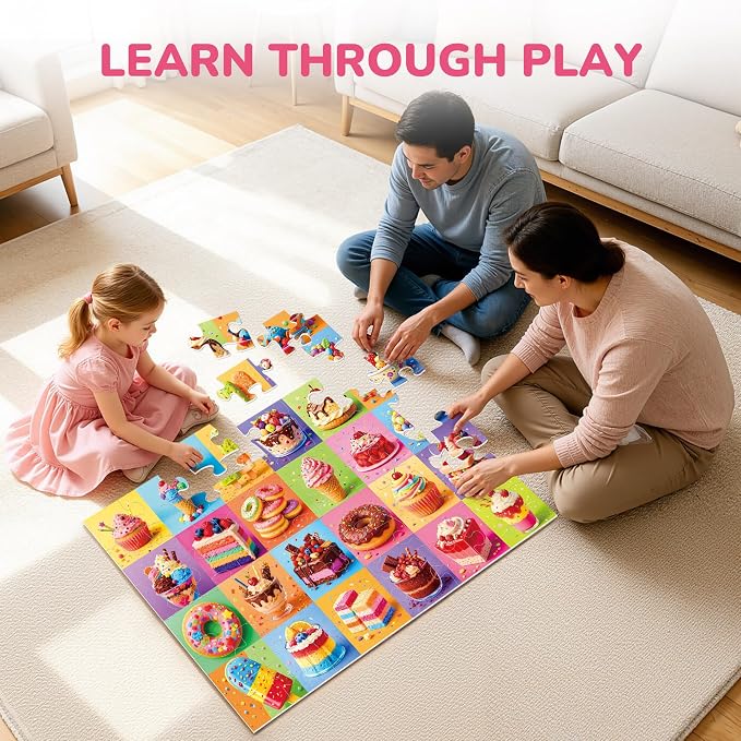 BenBen Floor Puzzles for Kids Ages 4-6, 2 x 3 Feet Dessert Party Puzzle | 48 Pieces Extra-Thick Large Piece Jumbo Jigsaw Puzzle for Toddlers, Preschool Educational Toy with Storage Box for Girls Boys