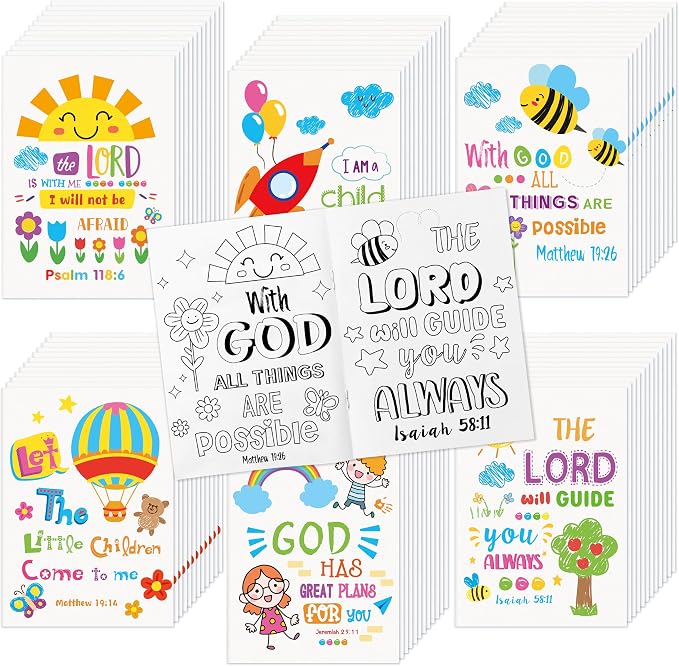 Dvbonike 72Pcs Religious Coloring Books Bible Verses DIY Color-in Pages | Drawing Booklet Bulk, Christian Theme Artwork, Holiday Activity, Sunday School Supplies, Classroom Reward, Party Favor, Gift