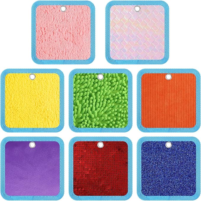 Boao 8 Set Mini Sensory Mats Assorted Textured Play Mats Sensory Floor Tiles Educational Tactile Toys for Activity(4 Inch,Square)