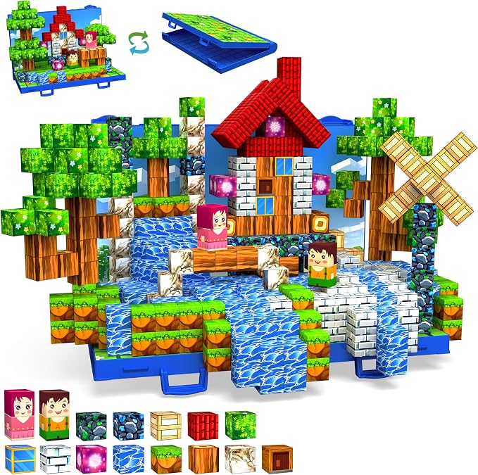 120PCS Magnetic Blocks, Forset Magnetic Building Blocks Tiles for Kids 3+ | 3D Forest Magnetic Cubes, Strong Sturdy Magnet Construction Set, Ideal Christmas Birthday Sensory Toy Gift for Kids 3 4 5-10